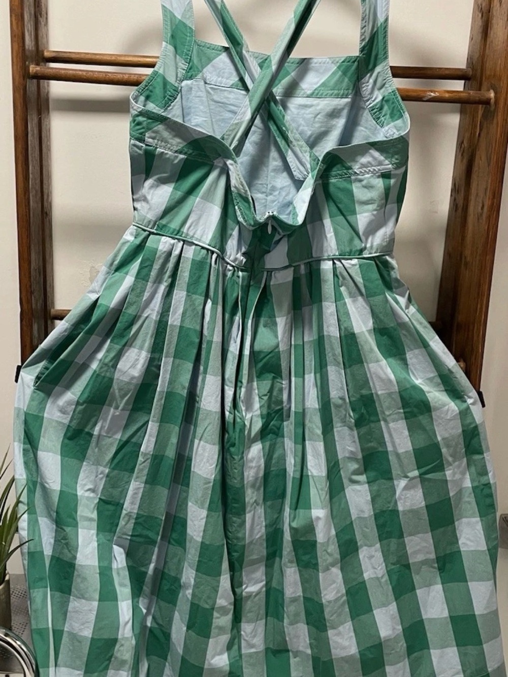J. Crew Green and White Gingham Square-Neck Midi Dress - Picture 6 of 8